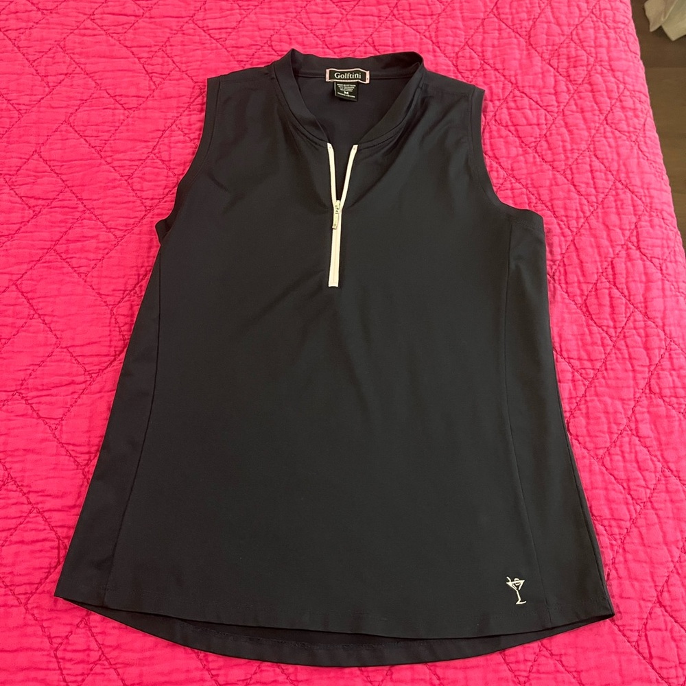 GOLFTINI navy and rose pink sleeveless golf shirt